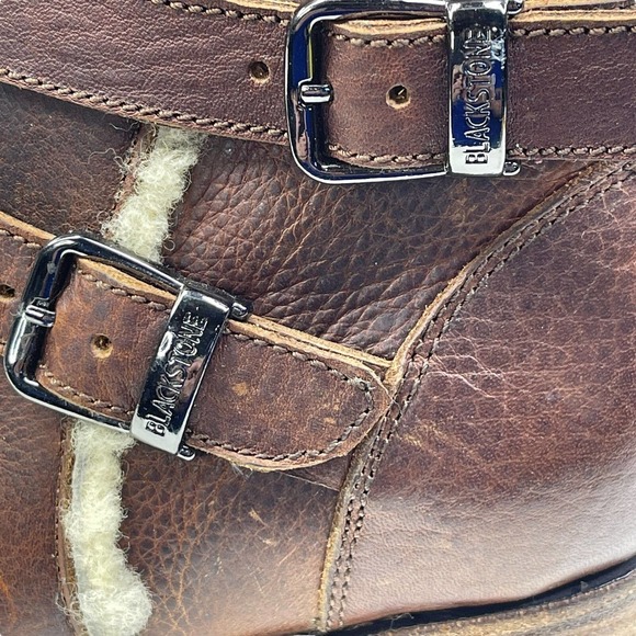 Blackstone Winter Warm Cozy Brown Leather Shearling Buckle Ankle Bootie SZ 6 NEW - Picture 7 of 10